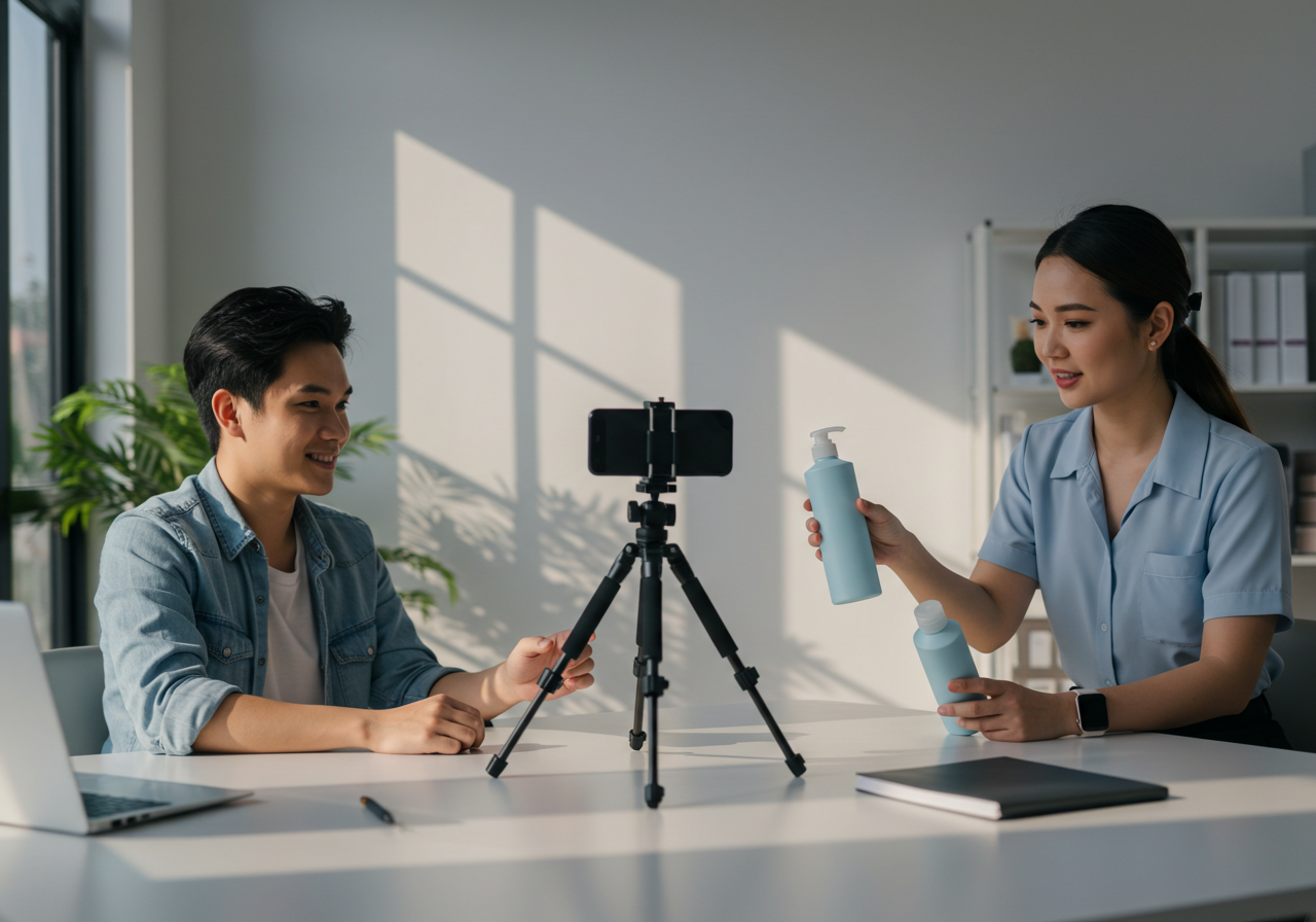 Content creators filming product demonstrations